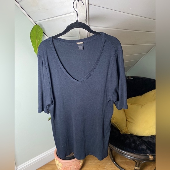 Magaschoni Black Pima Cotton Ribbed V- Neck Tee Size Large - Picture 8 of 8